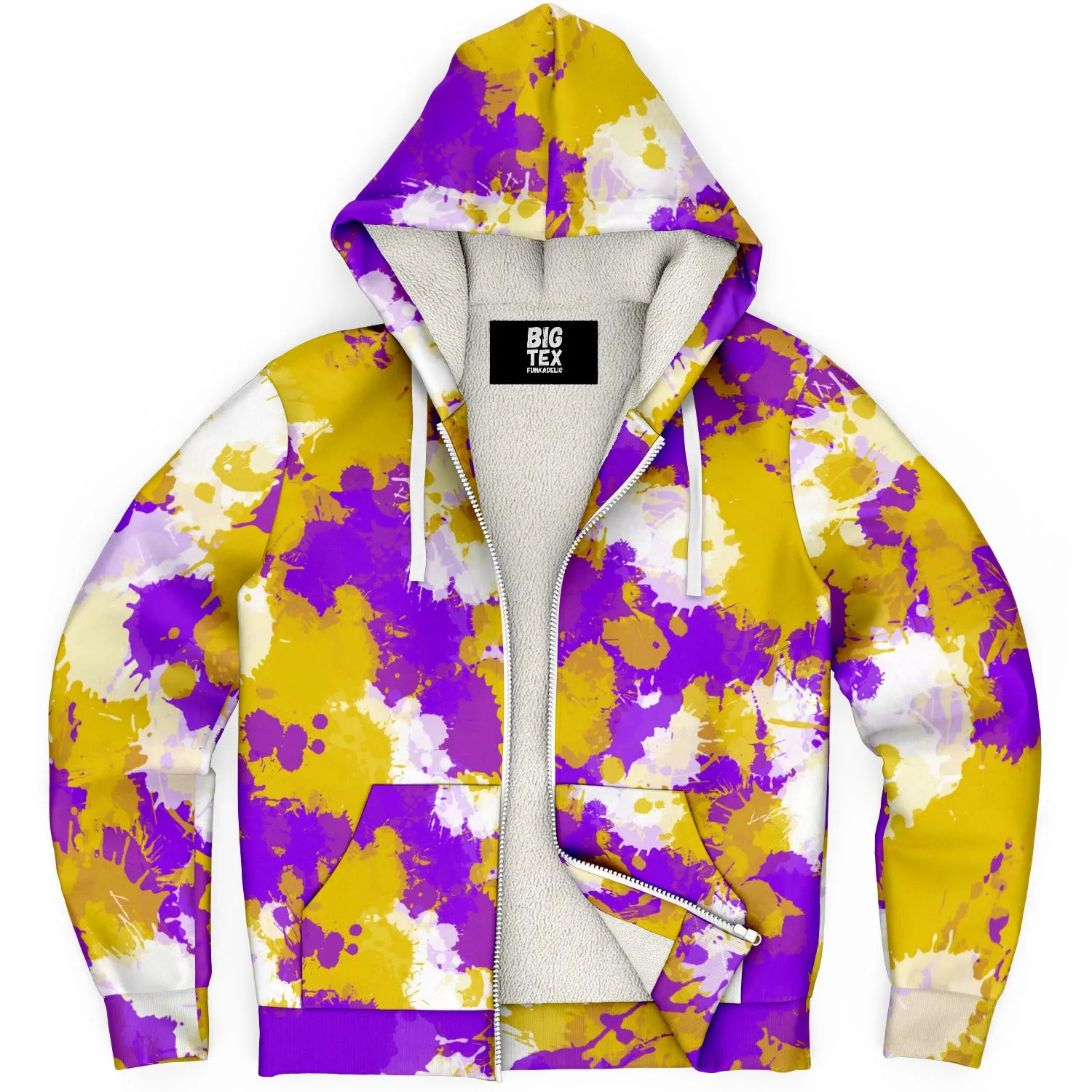 Purple Gold and White Paint Splatter Sherpa Hoodie