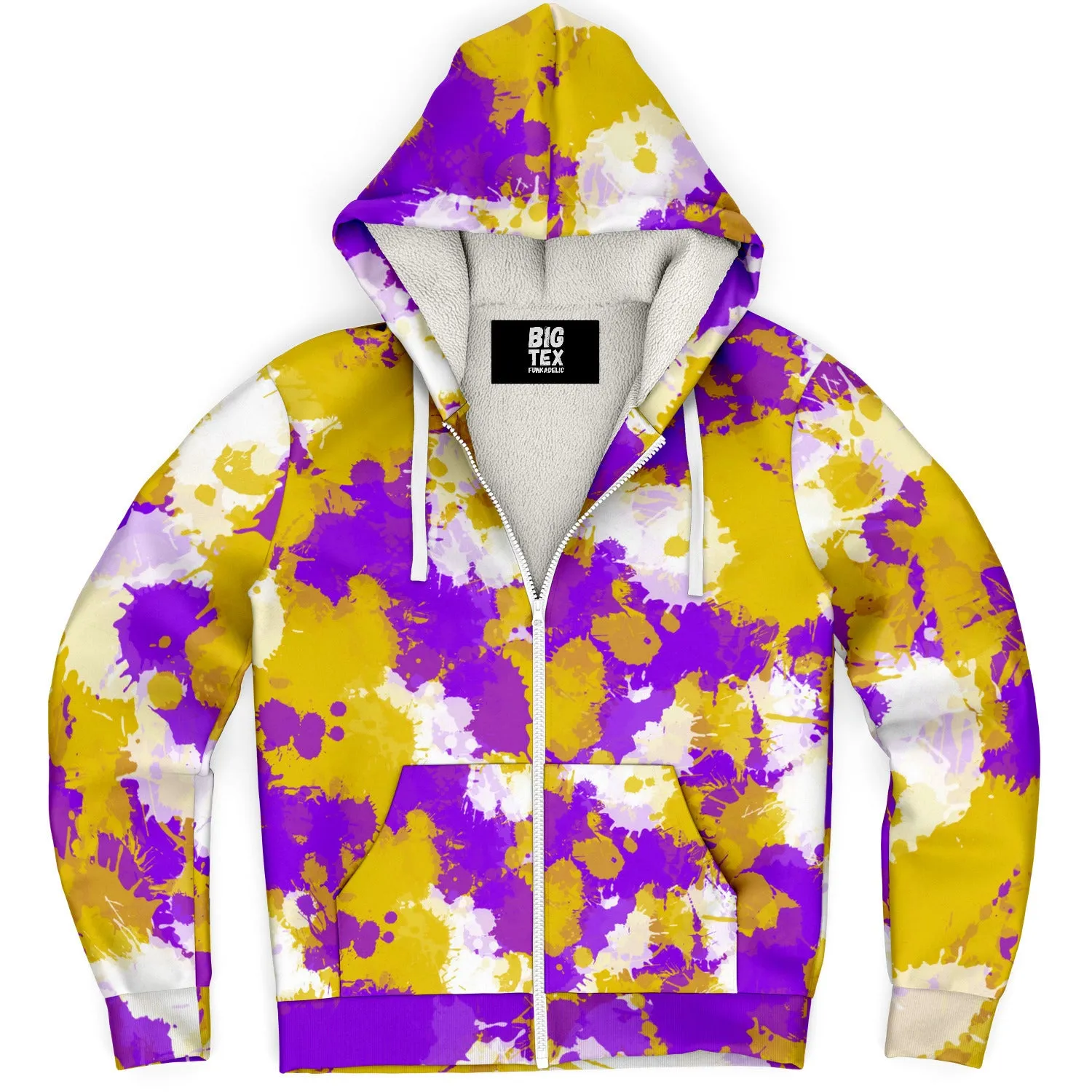 Purple Gold and White Paint Splatter Sherpa Hoodie