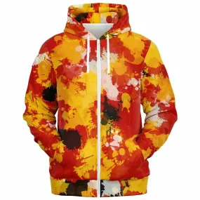 Red and Gold Paint Splatter Zip-Up Hoodie