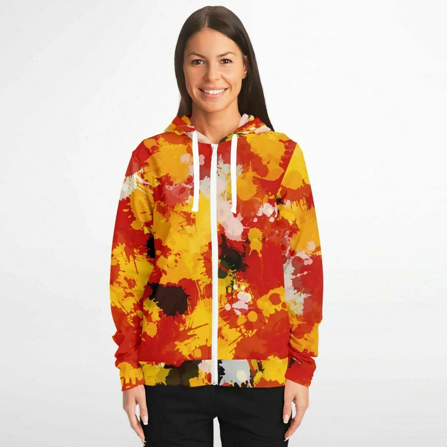 Red and Gold Paint Splatter Zip-Up Hoodie