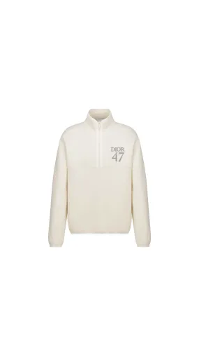 Regular-Fit Sweater with Stand Collar White Cotton Fleece  - White