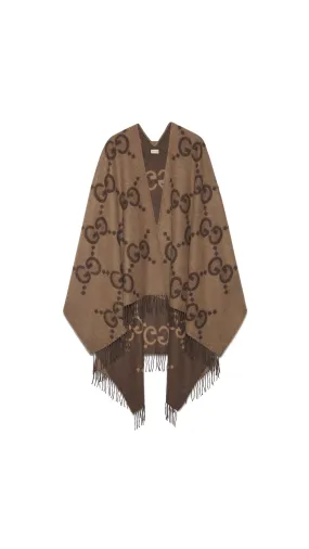 Reversible Jumbo GG Cashmere Cape - Beige/Dark Brown