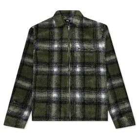 Shadow Plaid Sherpa Zip Shirt - Olive