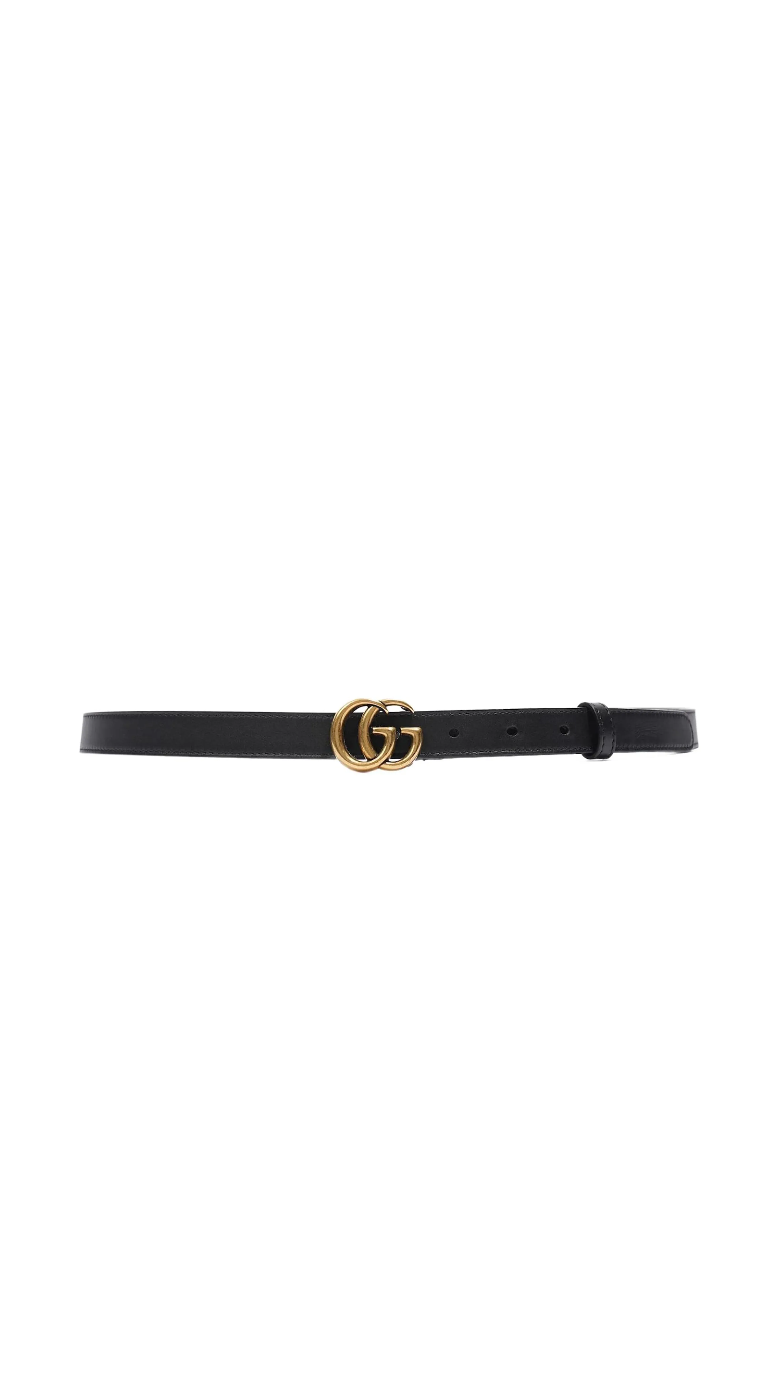 Slim Leather Belt With Double G Buckle - Black