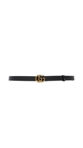 Slim Leather Belt With Double G Buckle - Black