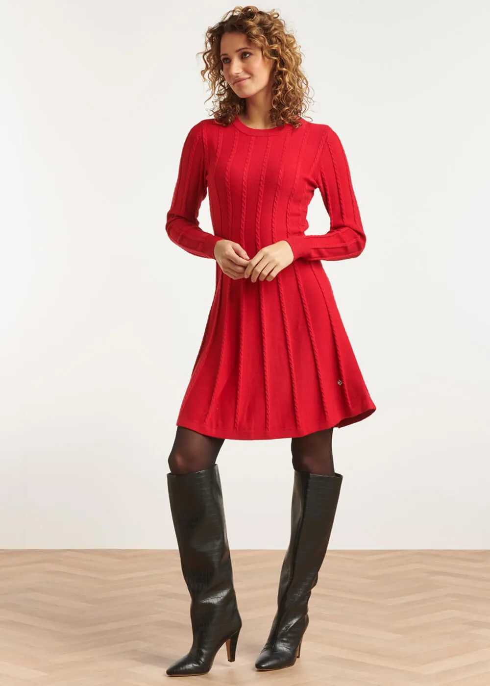 Smashed Lemon Retro Loving 70's Knitted A-Line Dress Red