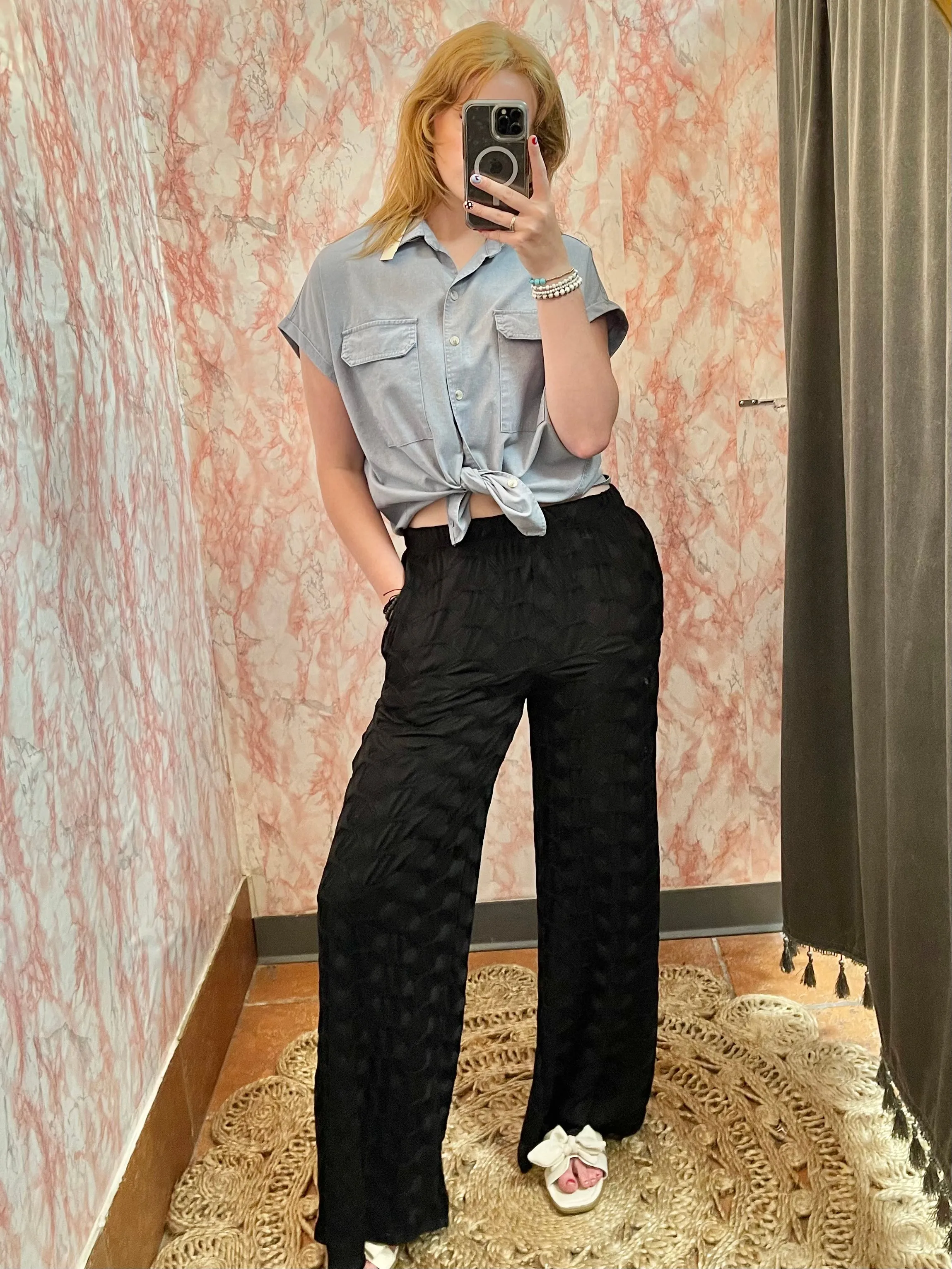 Textured Wide Leg Pants