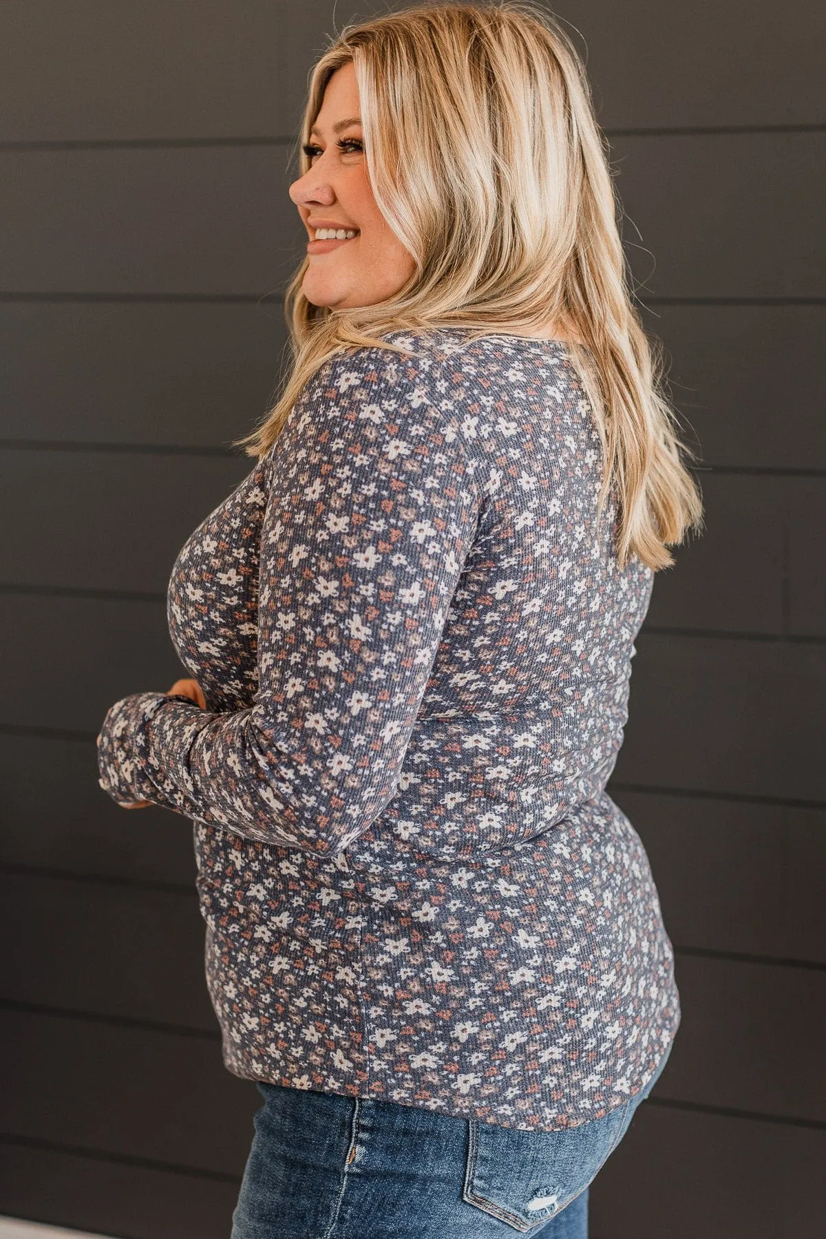 Try Your Luck Floral Top- Dusty Navy