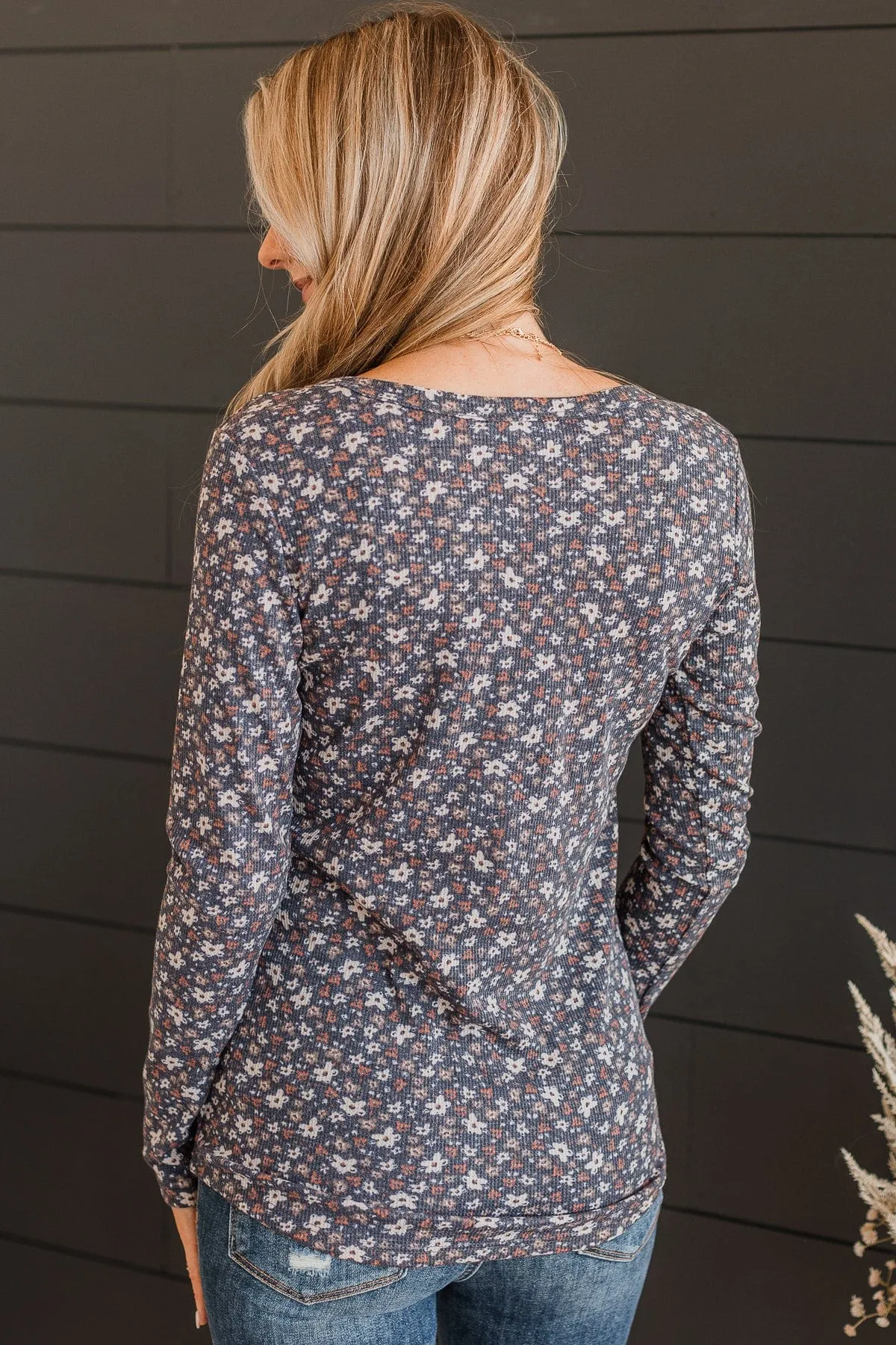 Try Your Luck Floral Top- Dusty Navy