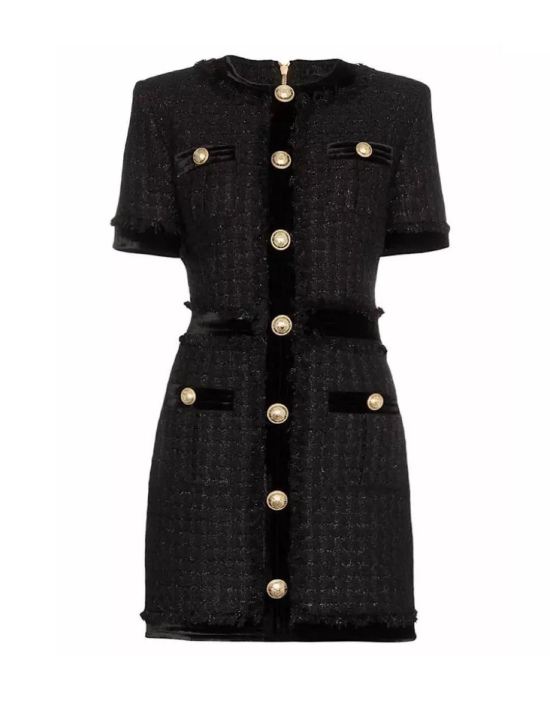 Tweed Knit Gold Button Dress