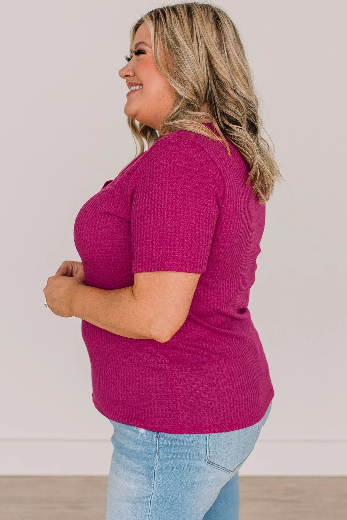 Vibrant Views Button Knit Top- Dark Fuchsia