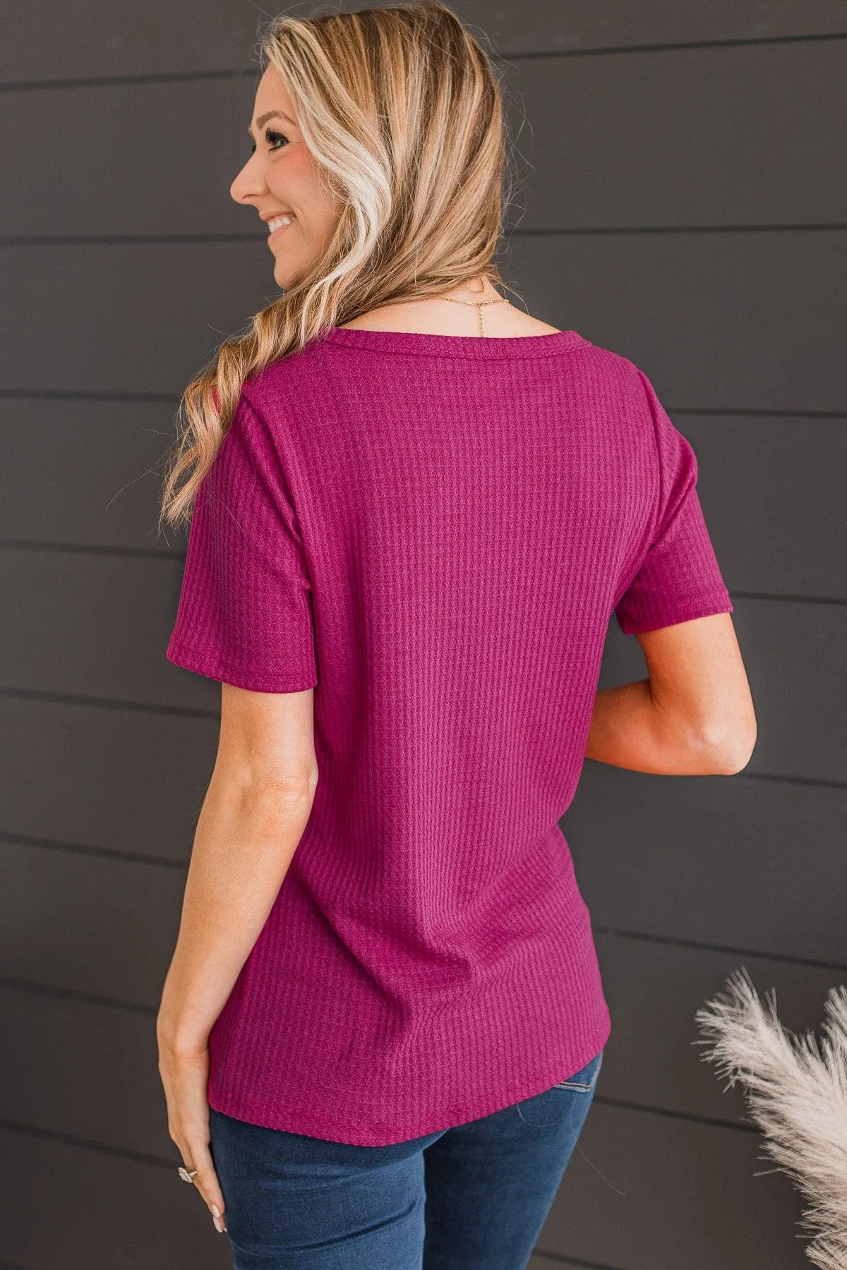 Vibrant Views Button Knit Top- Dark Fuchsia