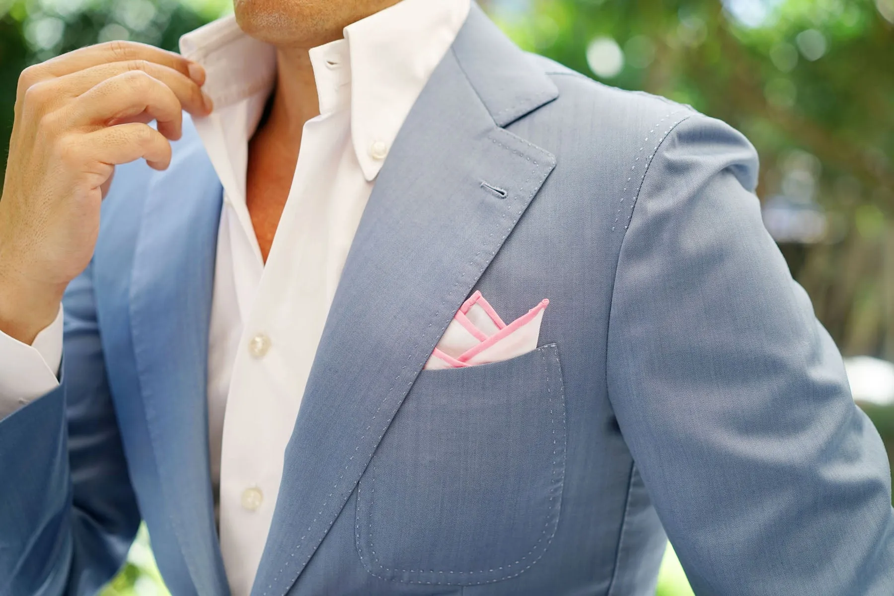 White Cotton Pocket Square with Pink Border