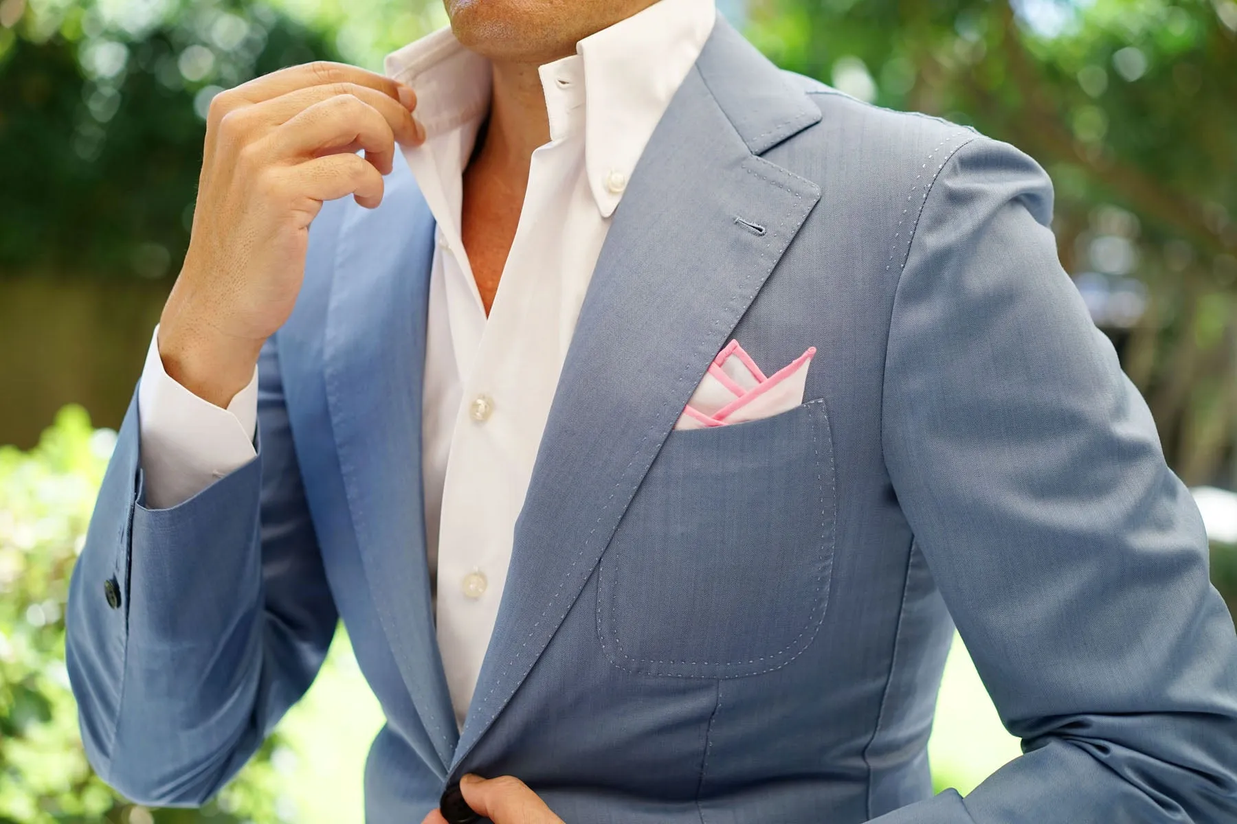 White Cotton Pocket Square with Pink Border