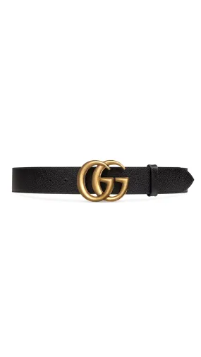 Wide Leather Belt with Double G Buckle - Black