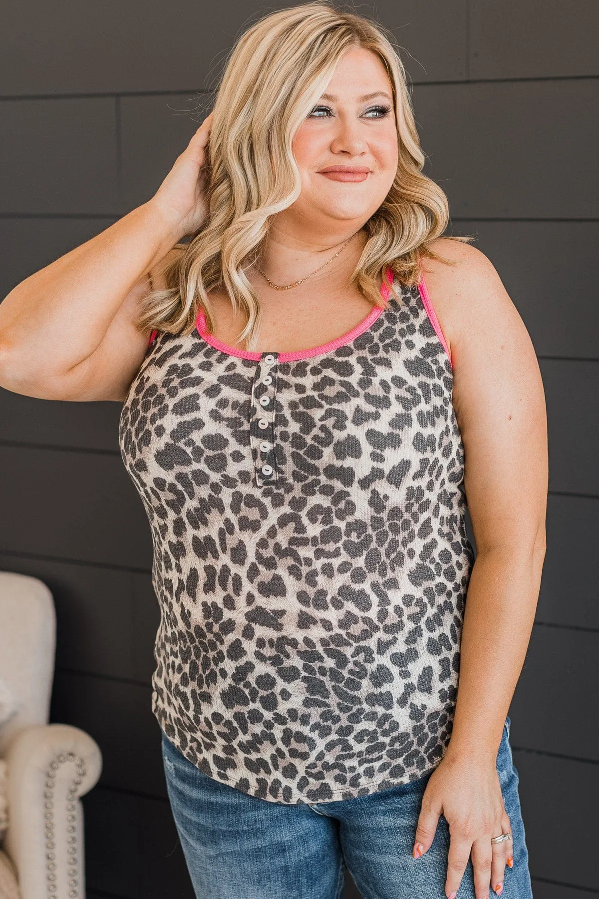 Wild Hearted Knit Tank Top- Leopard & Neon Pink