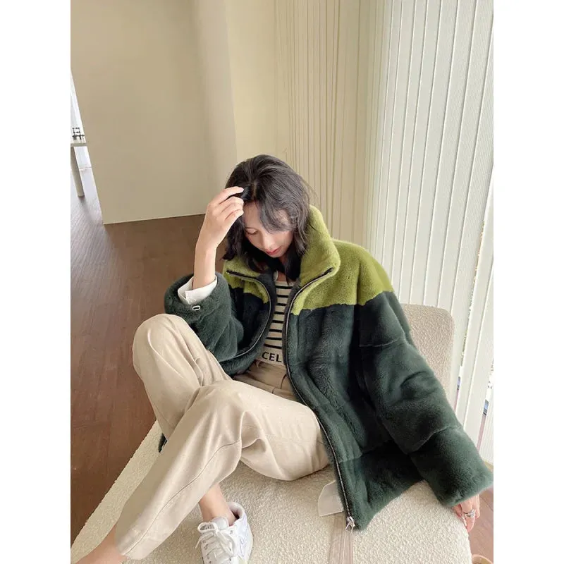 Women's Casual Striped Pattern Warm Natural Real Mink Fur Winter Jacket