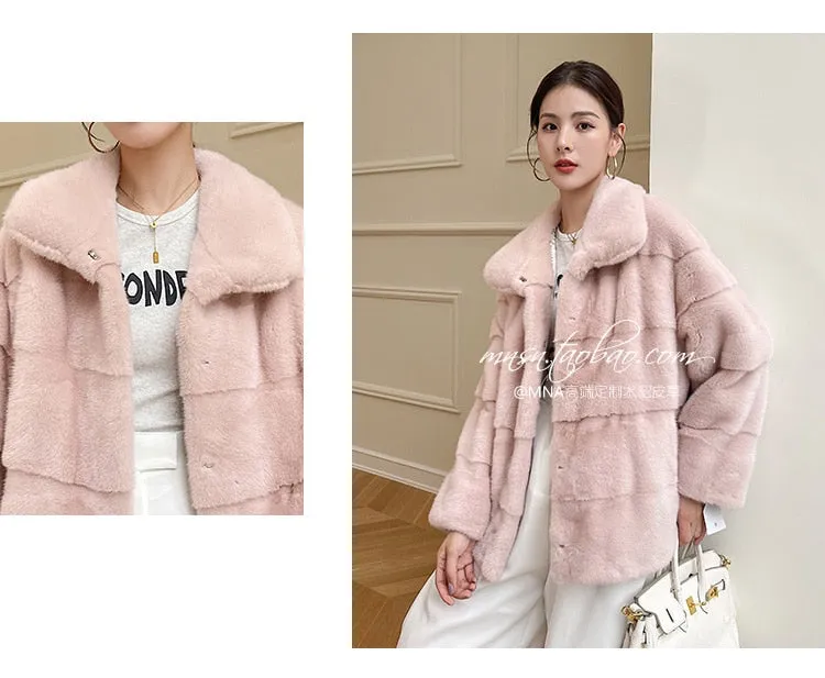 Women's Winter Warm Solid Double-faced Natural Real Mink Fur Slim Jacket