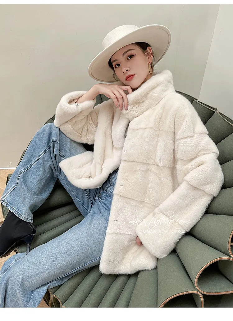 Women's Winter Warm Solid Double-faced Natural Real Mink Fur Slim Jacket