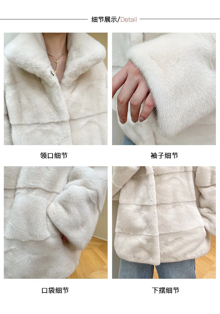 Women's Winter Warm Solid Double-faced Natural Real Mink Fur Slim Jacket