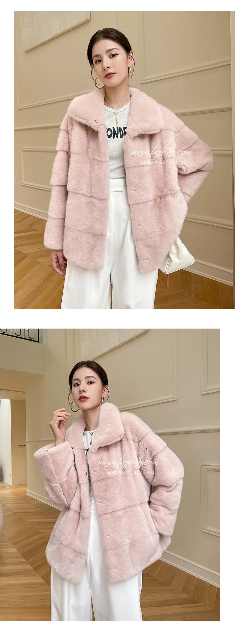 Women's Winter Warm Solid Double-faced Natural Real Mink Fur Slim Jacket