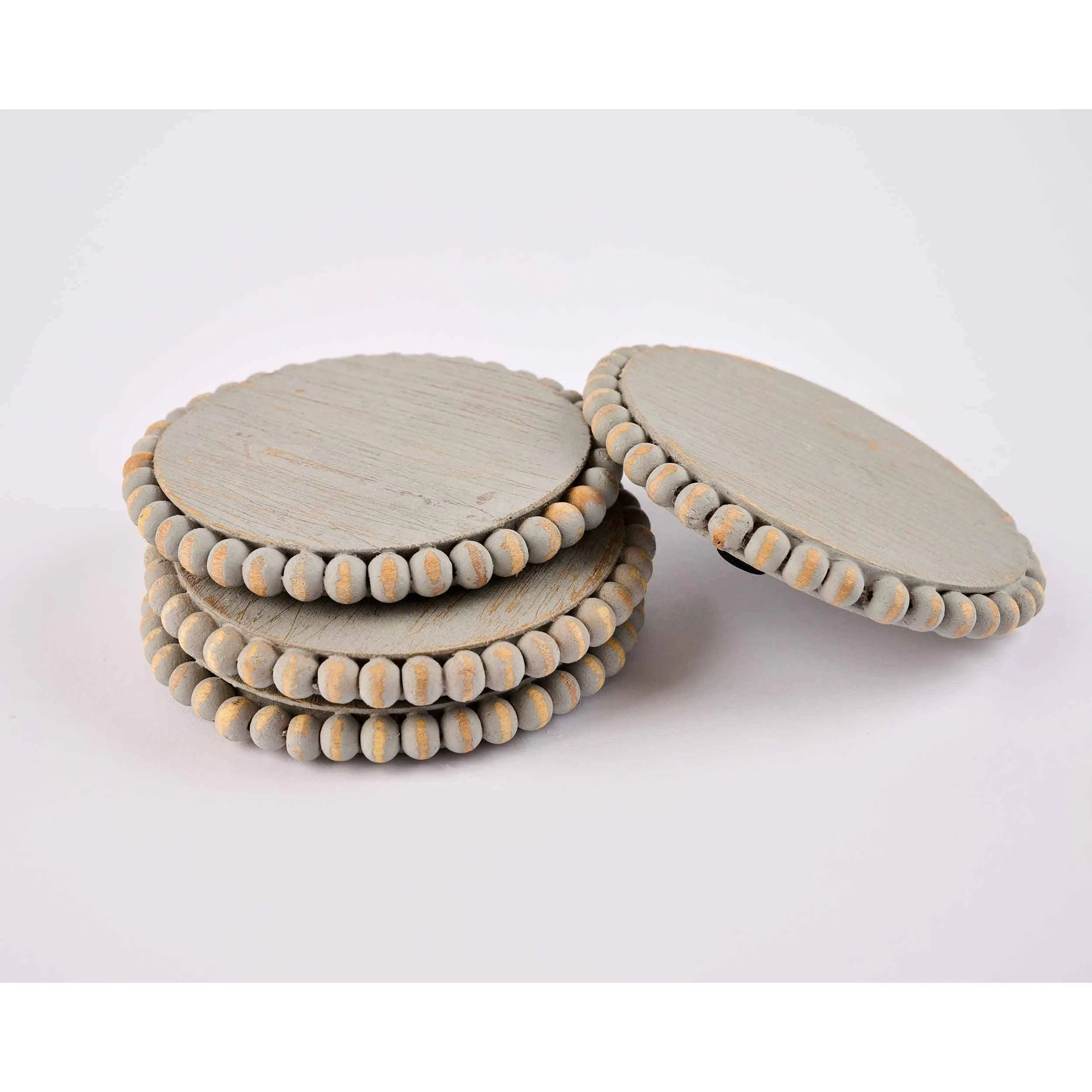 WOOD BEADED COASTER SET