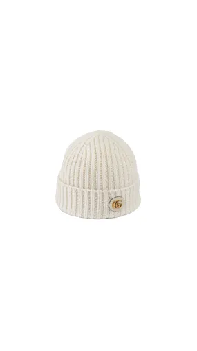 Wool Cashmere Hat With Double G - Ivory